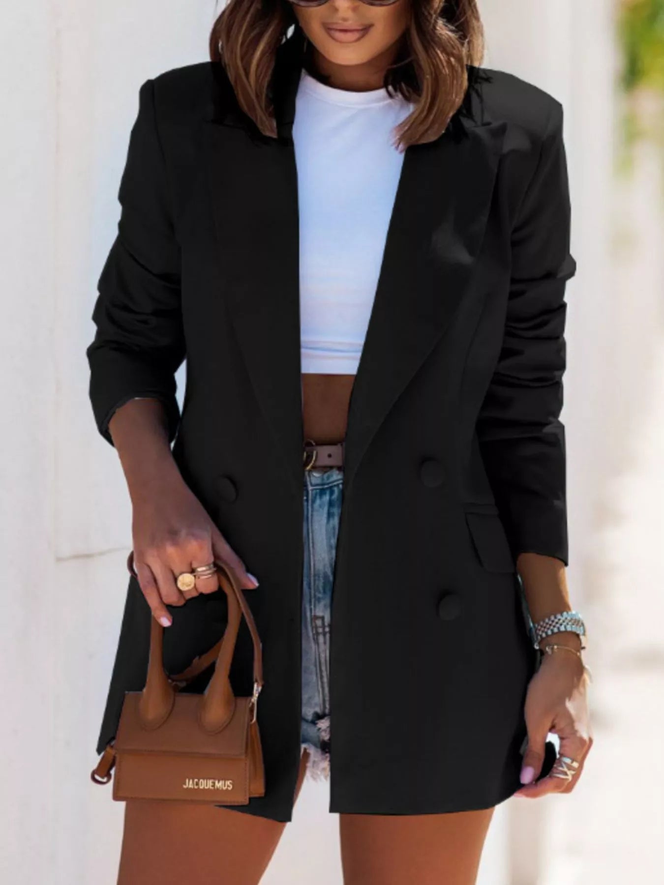 Lapel Collar Long Sleeve Blazer - Tigbul's Variety Fashion Shop