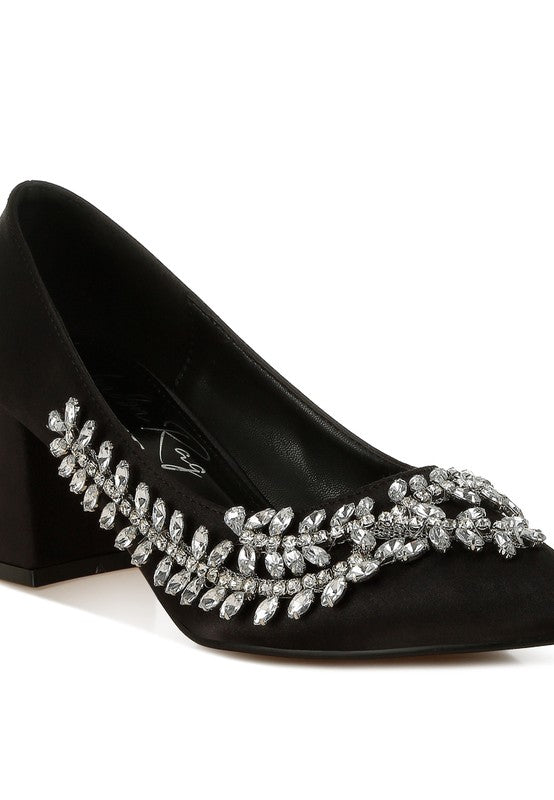 Abatina Satin Diamante Embellished Pumps - Tigbul's Variety Fashion Shop