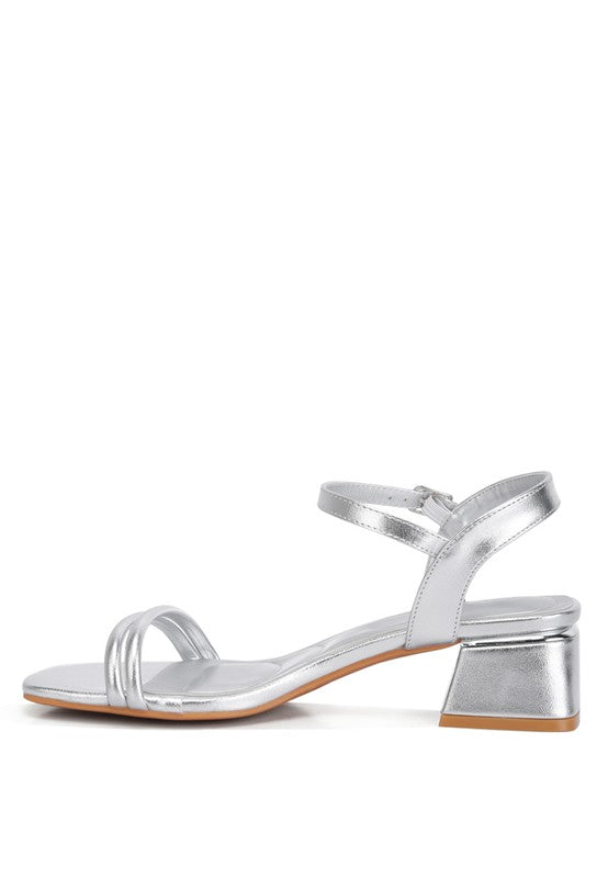 Zabou Metallic Ankle Strap Low Block Heels - Tigbul's Variety Fashion Shop
