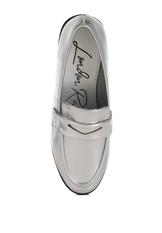 Rugle Metallic Faux Leather Flat Loafers - Tigbul's Variety Fashion Shop