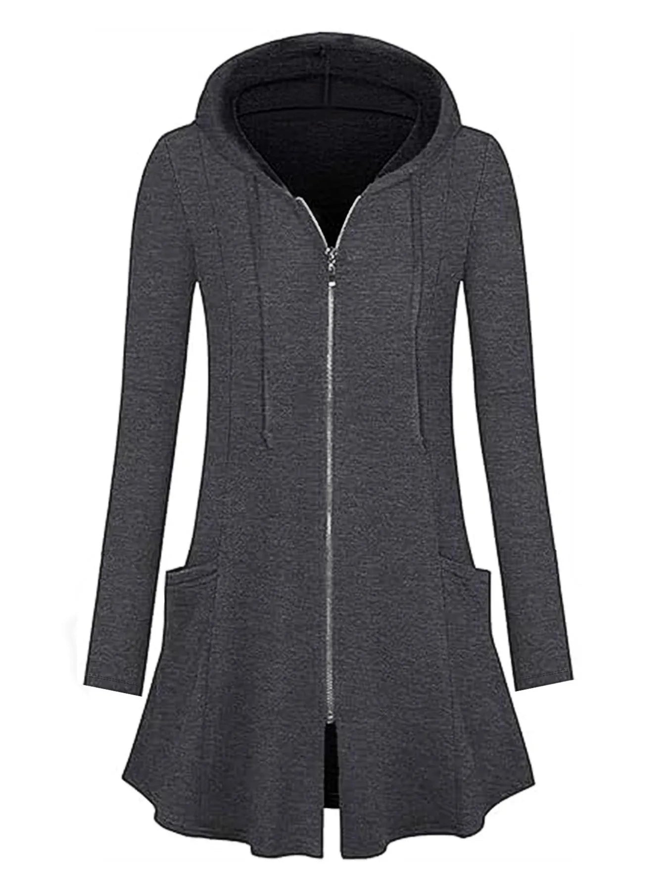 Longline Hooded Zip-Up Cardigan Coat with Flared Hem - Tigbul's Variety Fashion Shop