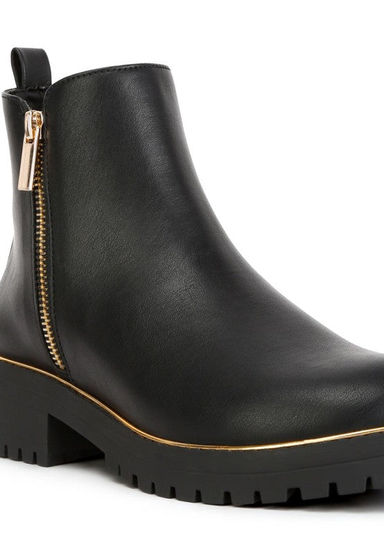 Thorin Metallic Frame Block Heel Boots - Tigbul's Variety Fashion Shop