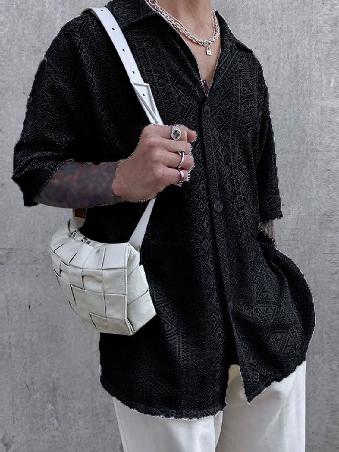 Men's Full Size Lace Half Sleeve Button Down Shirt Plus Size - Tigbul's Variety Fashion Shop