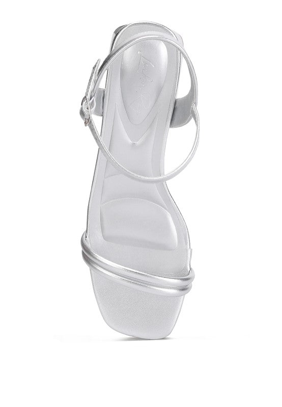 Zabou Metallic Ankle Strap Low Block Heels - Tigbul's Variety Fashion Shop