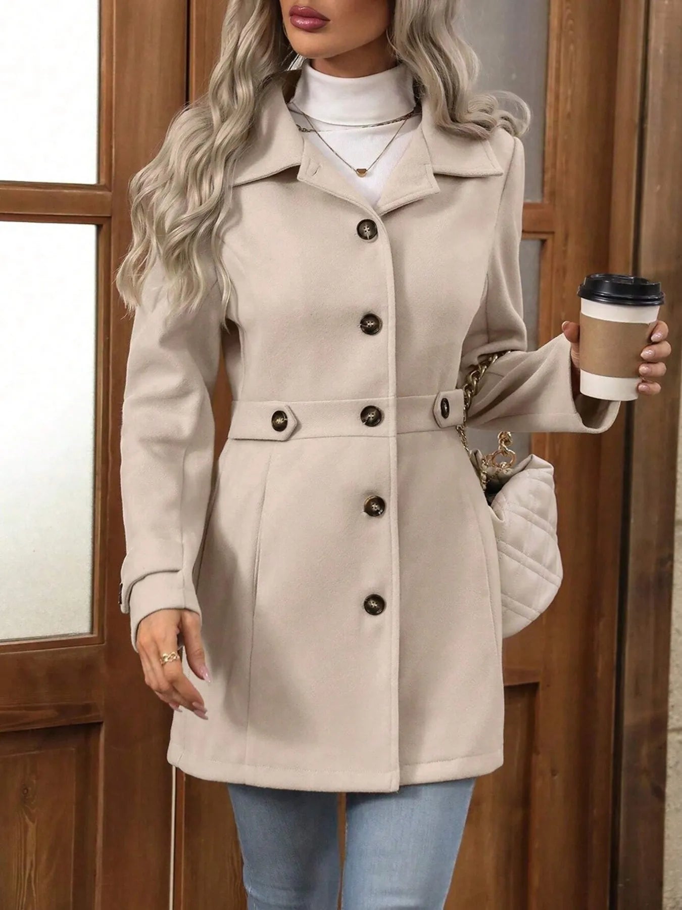 Button Up Long Sleeve Coat - Tigbul's Variety Fashion Shop