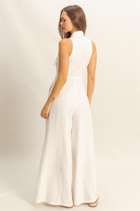 HYFVE Sleeveless Tie Waist Wide Leg Jumpsuit - Tigbul's Variety Fashion Shop