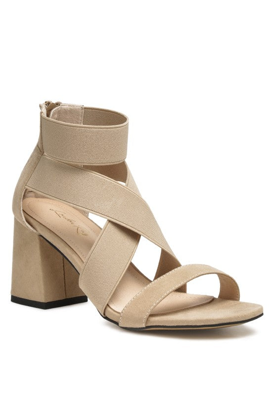 Benicia Elastic Strappy Block Heel Sandals - Tigbul's Variety Fashion Shop