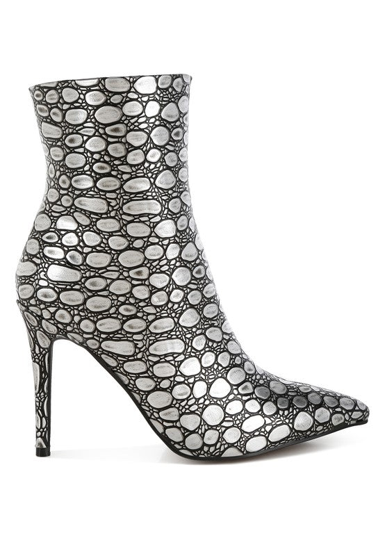 Moolah Embossed Stiletto Heel Ankle Boots - Tigbul's Variety Fashion Shop
