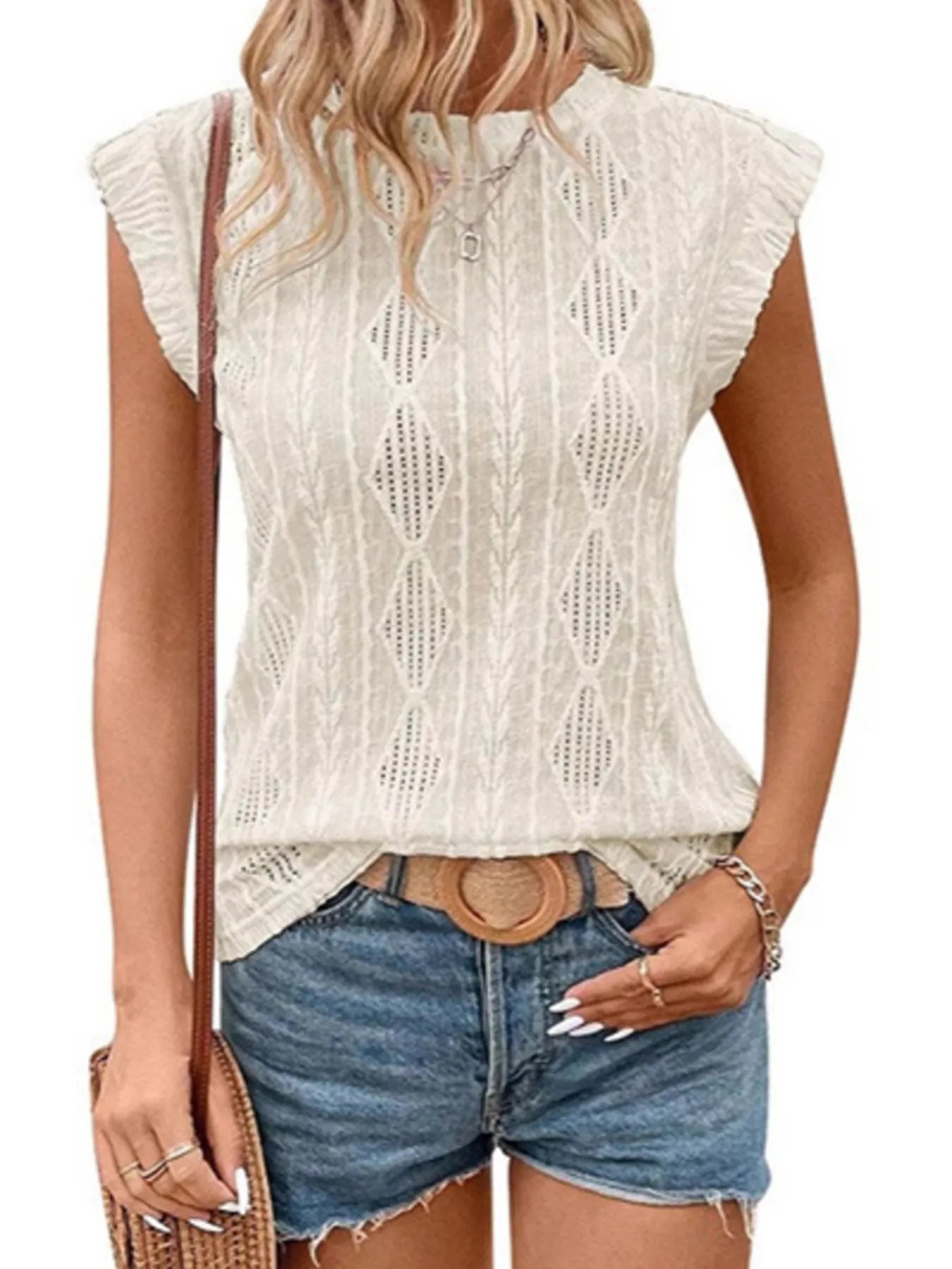 Openwork Round Neck Top - Tigbul's Variety Fashion Shop