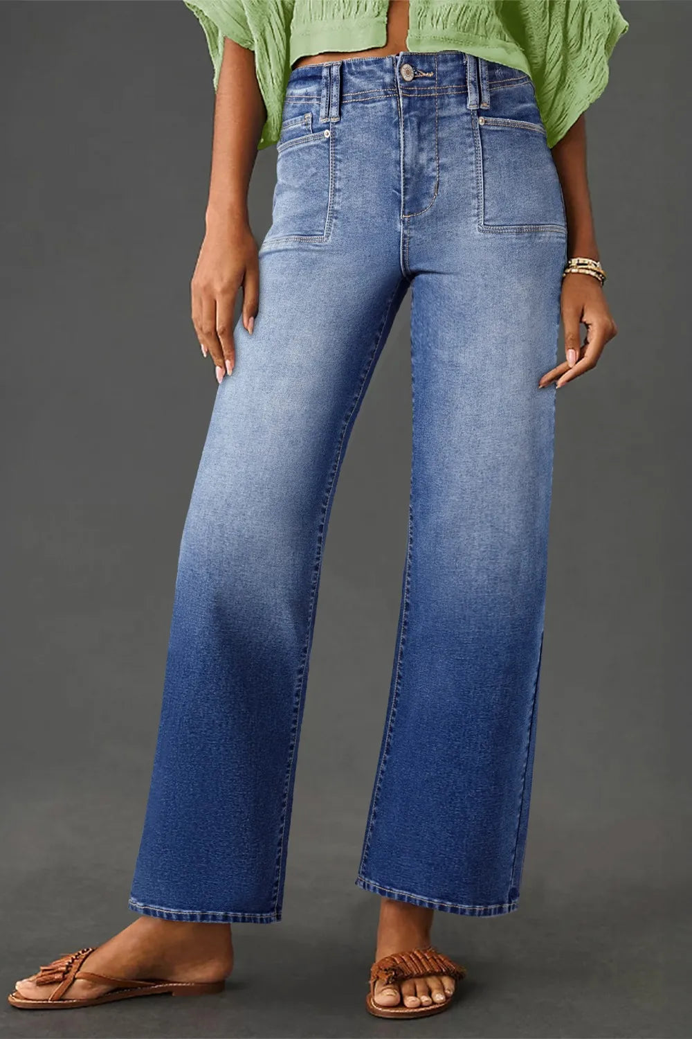 High-Waisted Wide-Leg Vintage Wash Jeans - Tigbul's Variety Fashion Shop
