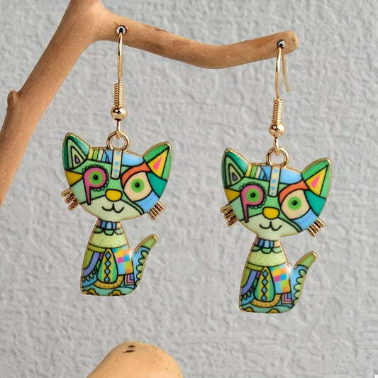 Colorful Cat Dangle Earrings - Tigbul's Variety Fashion Shop