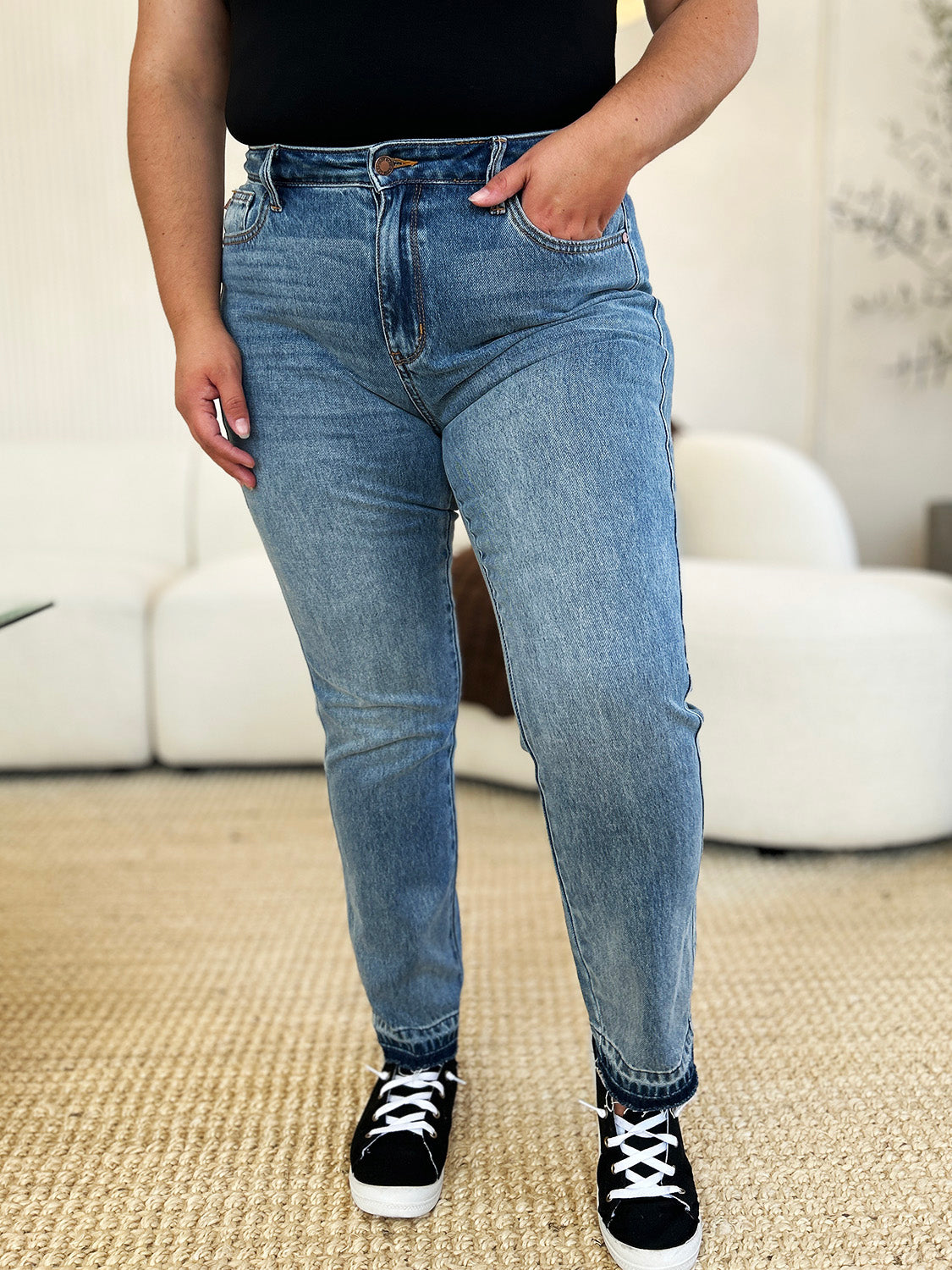 Judy Blue Full Size Mid Rise Rigid Magic Release Hem Jeans - Tigbul's Variety Fashion Shop
