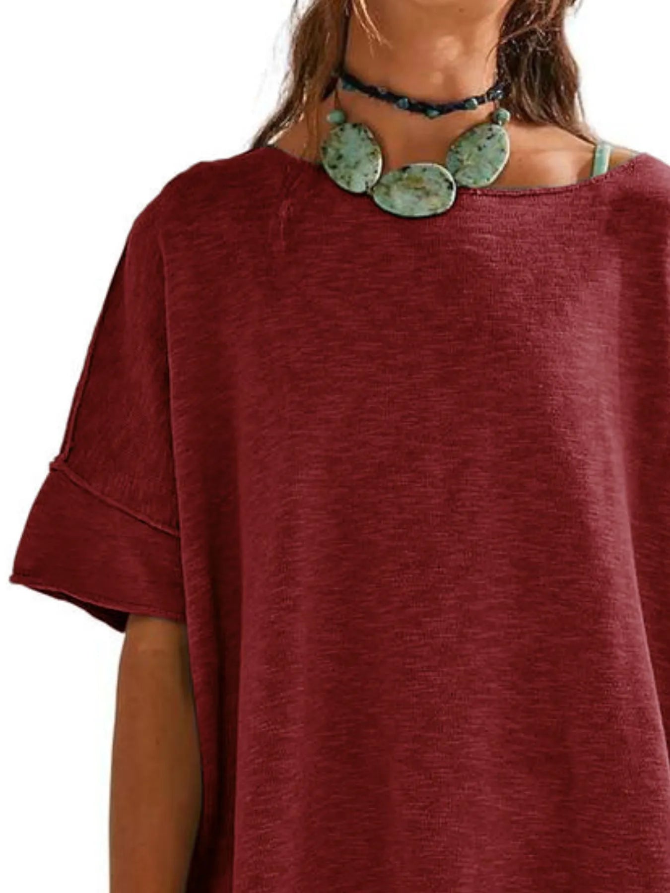 Oversized Round Neck Drop-Shoulder T-Shirt - Tigbul's Variety Fashion Shop
