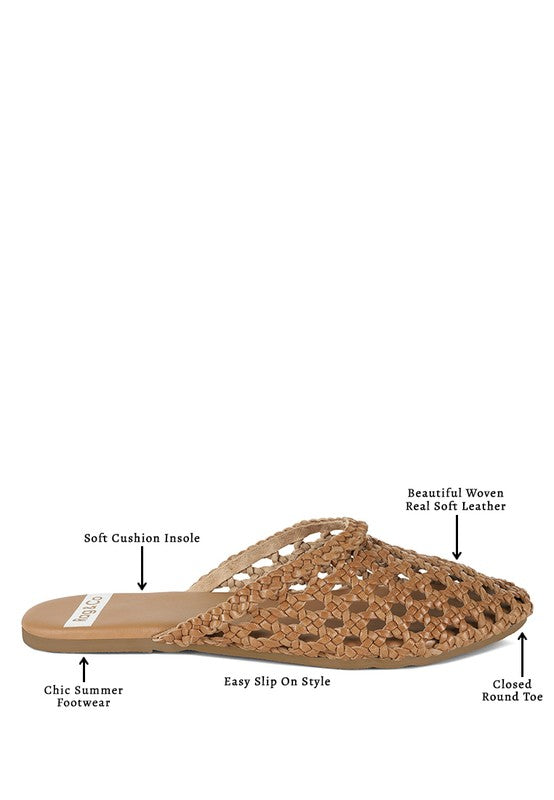 Wendigo Woven Real Leather Mules - Tigbul's Variety Fashion Shop