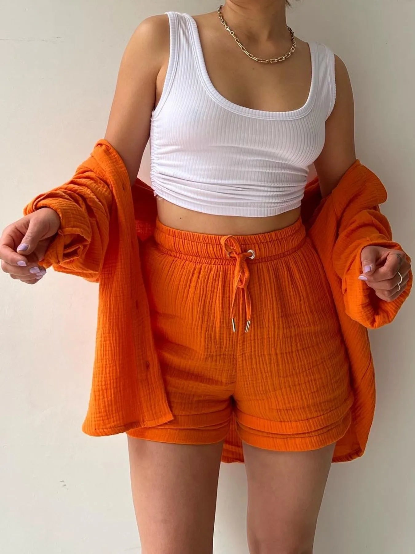 Textured Button Up Shirt and Shorts Set - Tigbul's Variety Fashion Shop
