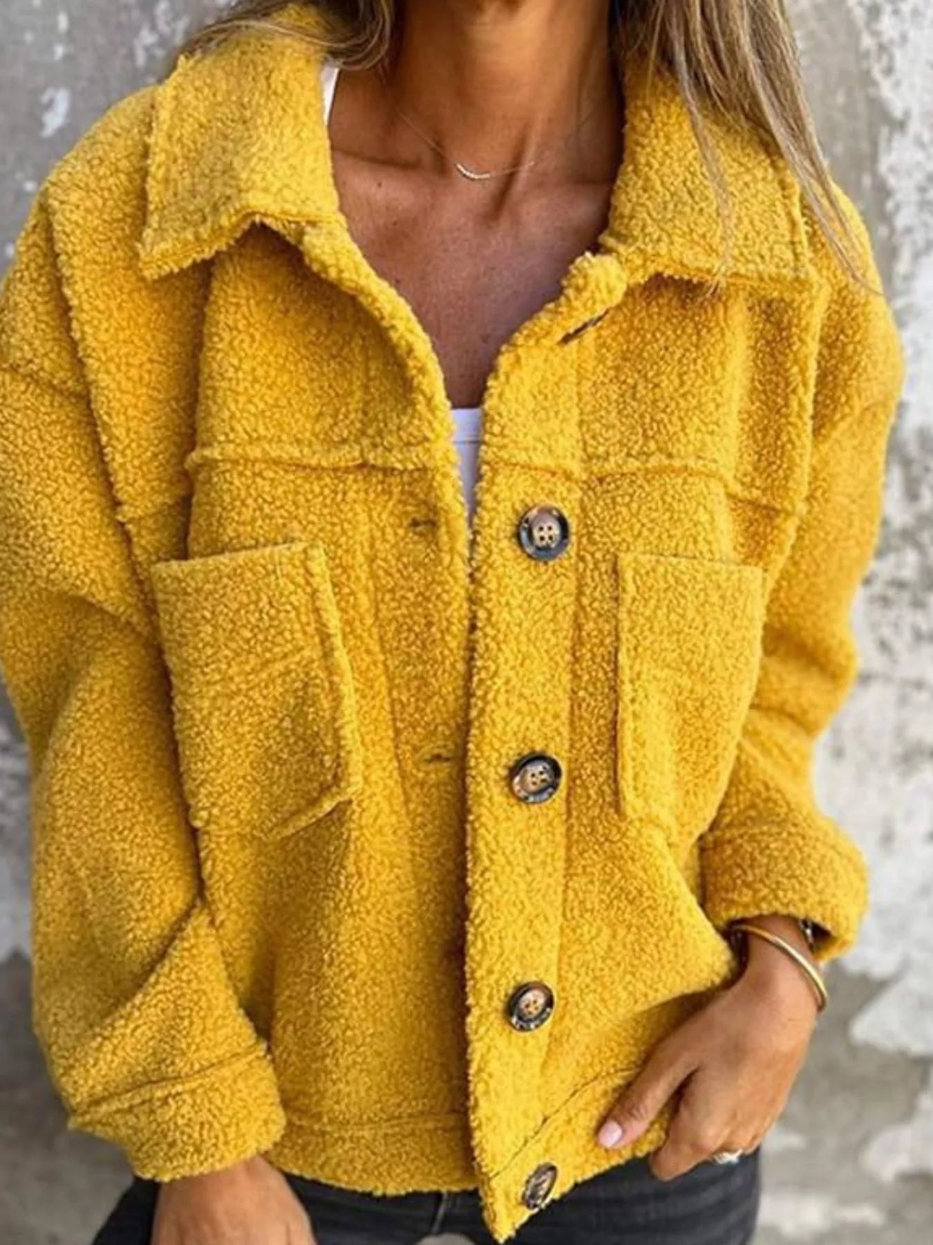Full Size Single-Breasted Sherpa Shacket Plus Size - Tigbul's Variety Fashion Shop