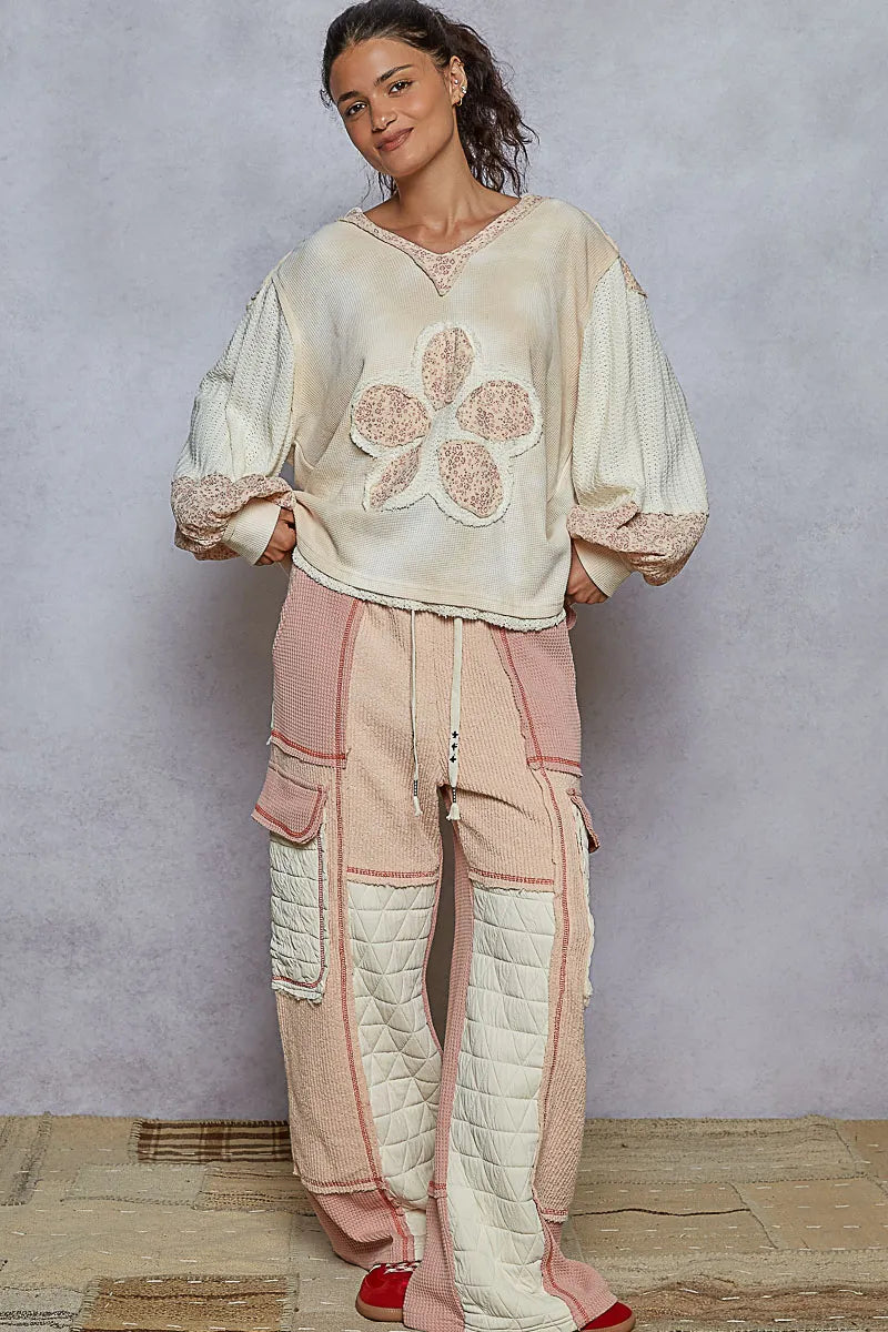POL Raw Hem Washed Hoodie with Flower Patch - Tigbul's Variety Fashion Shop