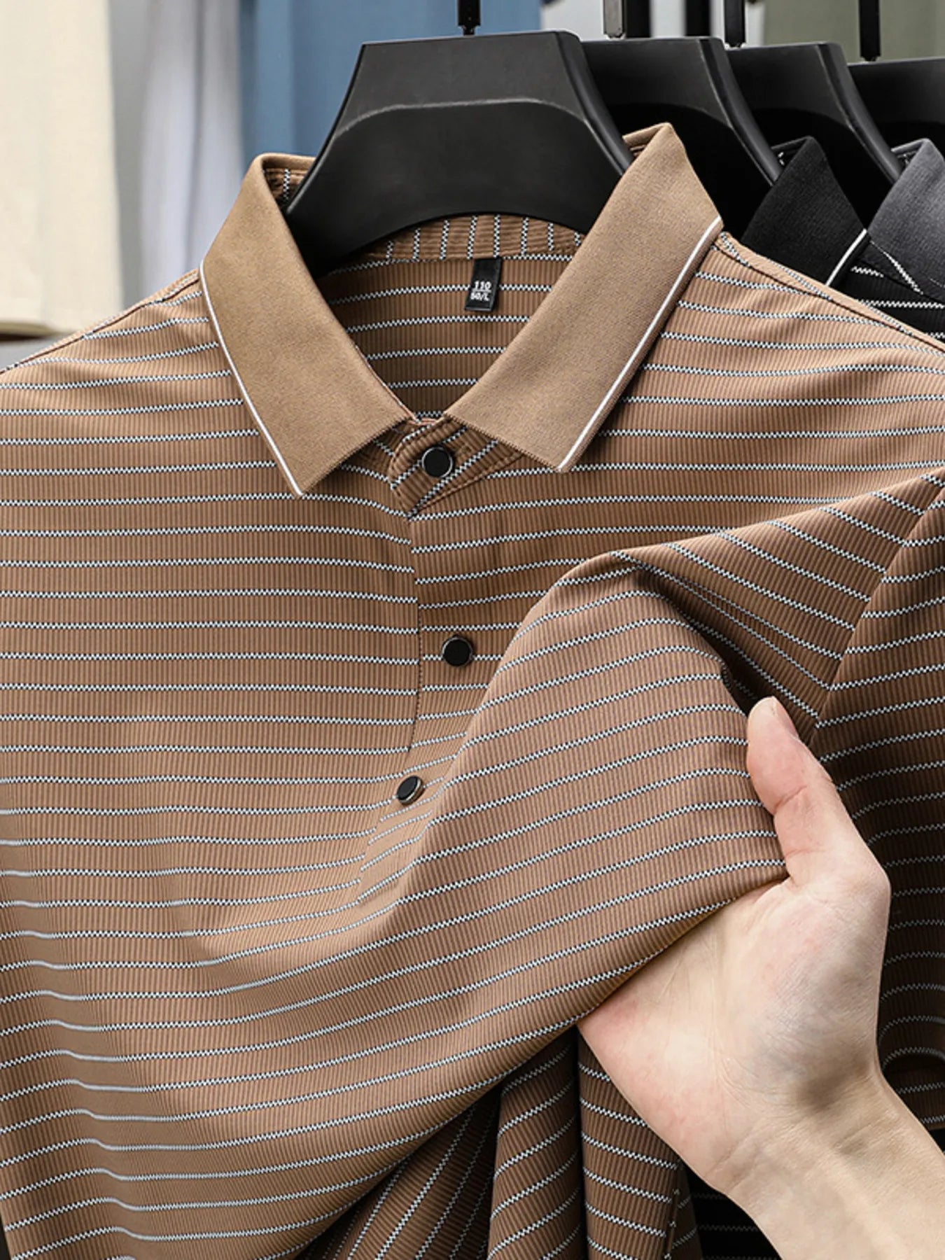 Men's Full Size Striped Button Detail Short Sleeve Polo Plus Size - Tigbul's Variety Fashion Shop