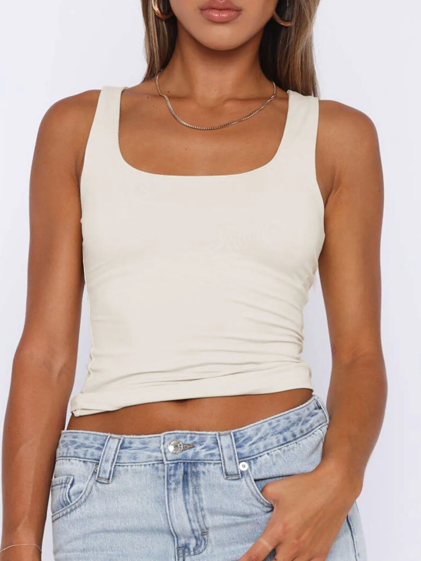 Square Neck Wide Strap Tank - Tigbul's Variety Fashion Shop