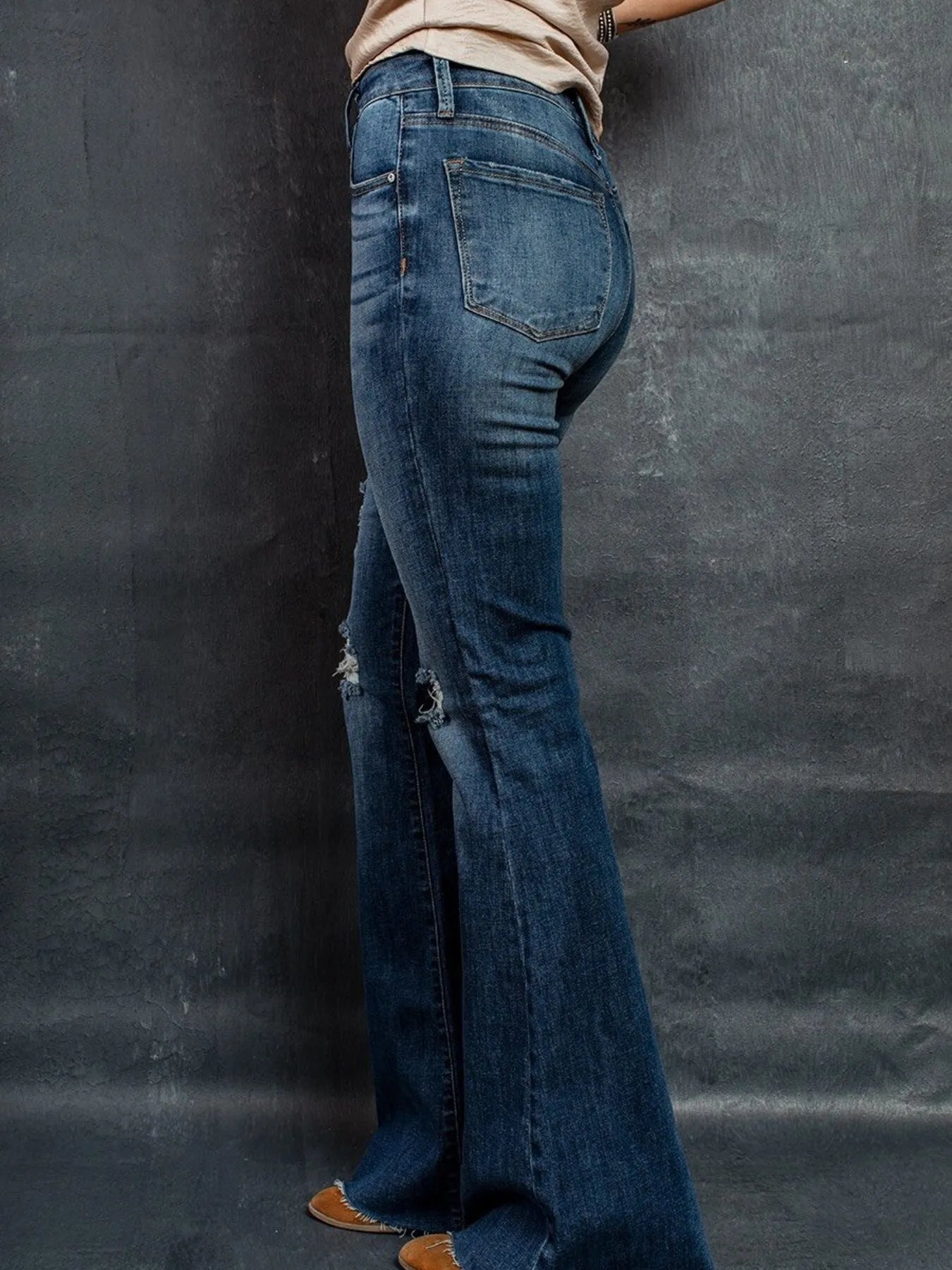 Distressed High-Waisted Flare Jeans - Tigbul's Variety Fashion Shop