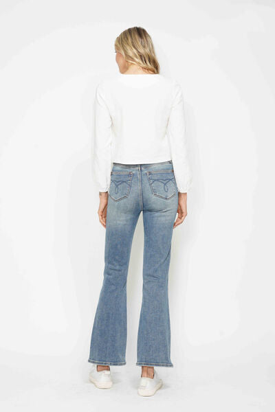 Tummy Control Back Embroidered Pocketed Bootcut Jeans - Tigbul's Variety Fashion Shop