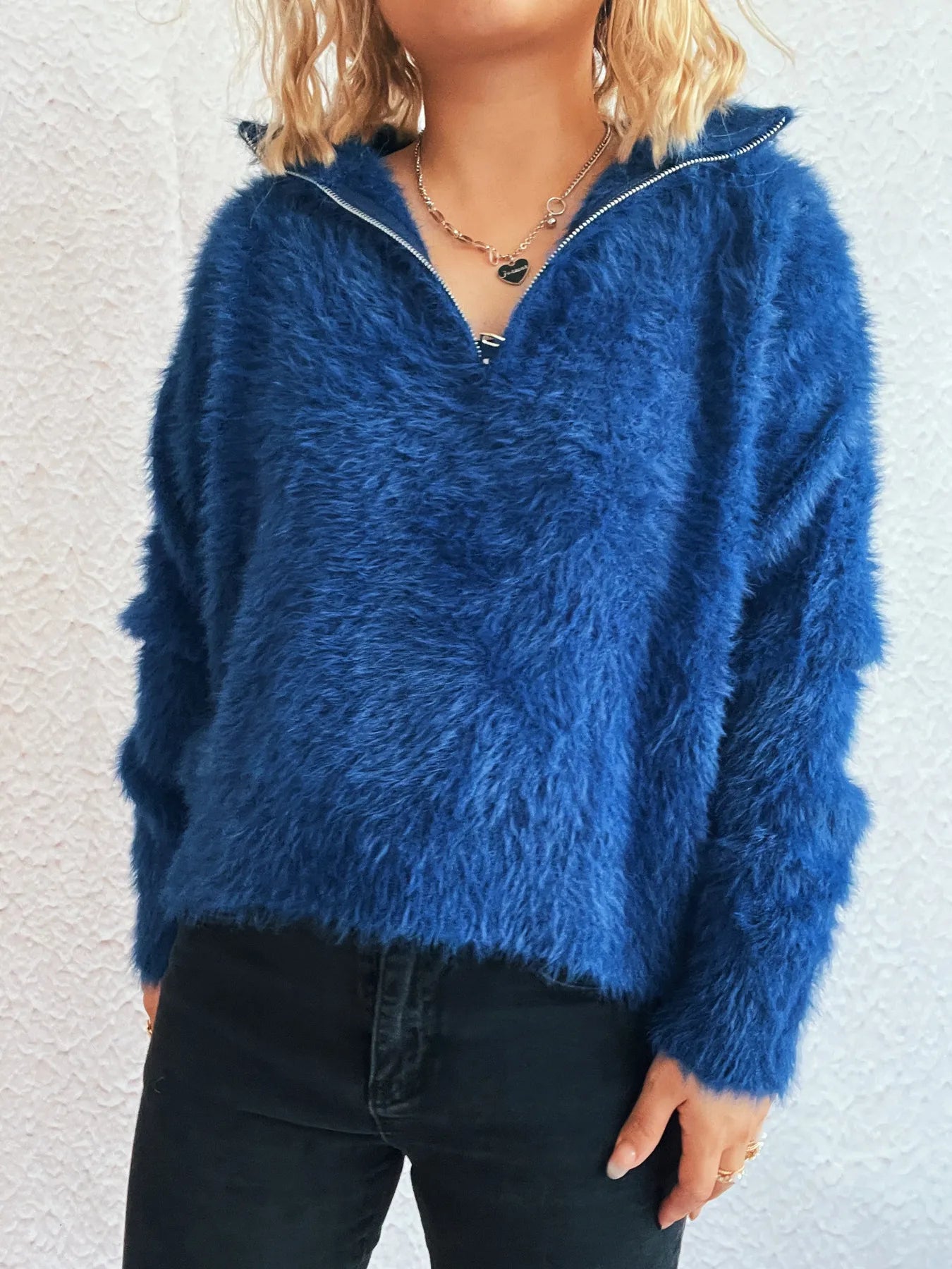 Cozy Fuzzy Half-Zip Sweater - Tigbul's Variety Fashion Shop