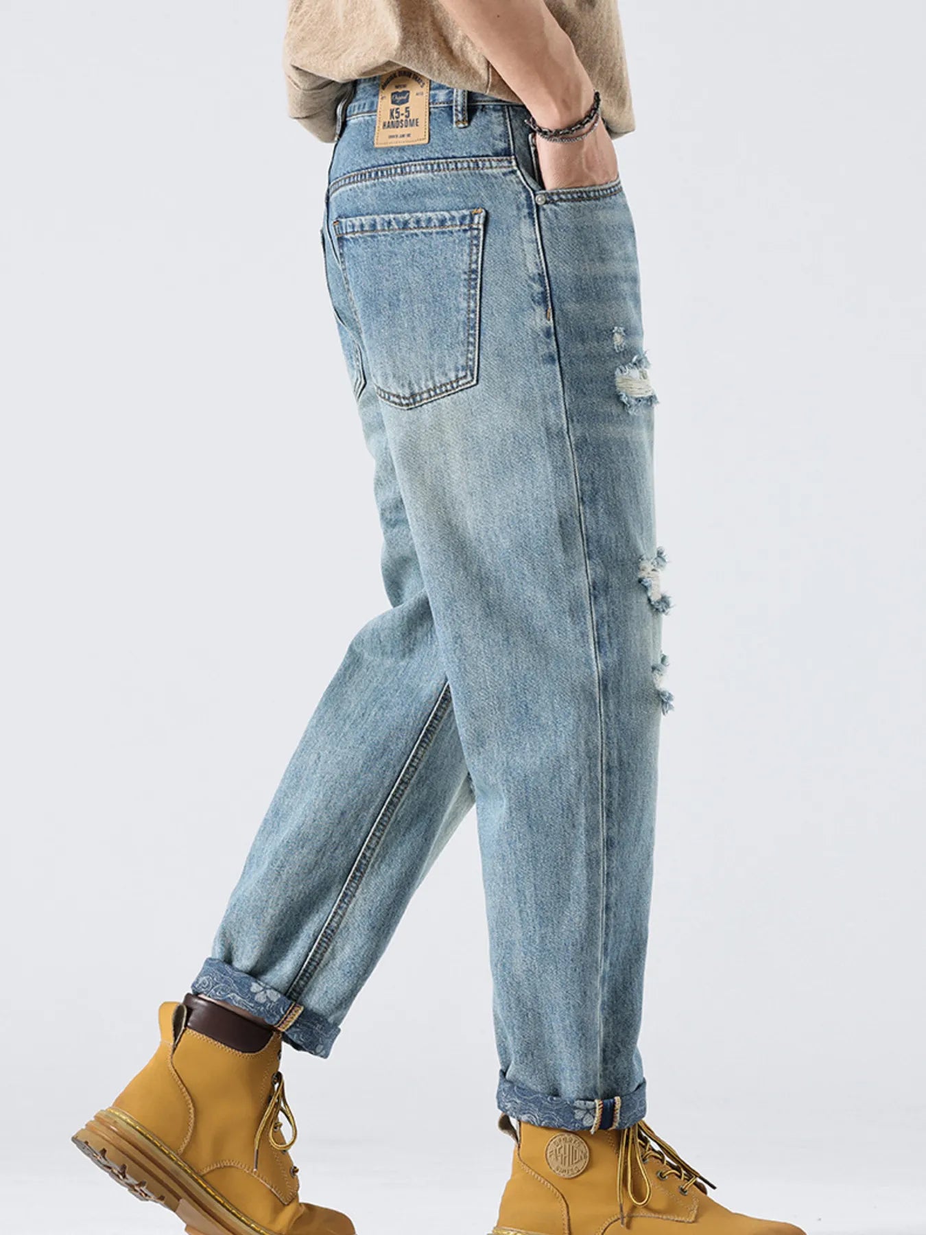 Men's Distressed Loose Fit Jeans - Tigbul's Variety Fashion Shop