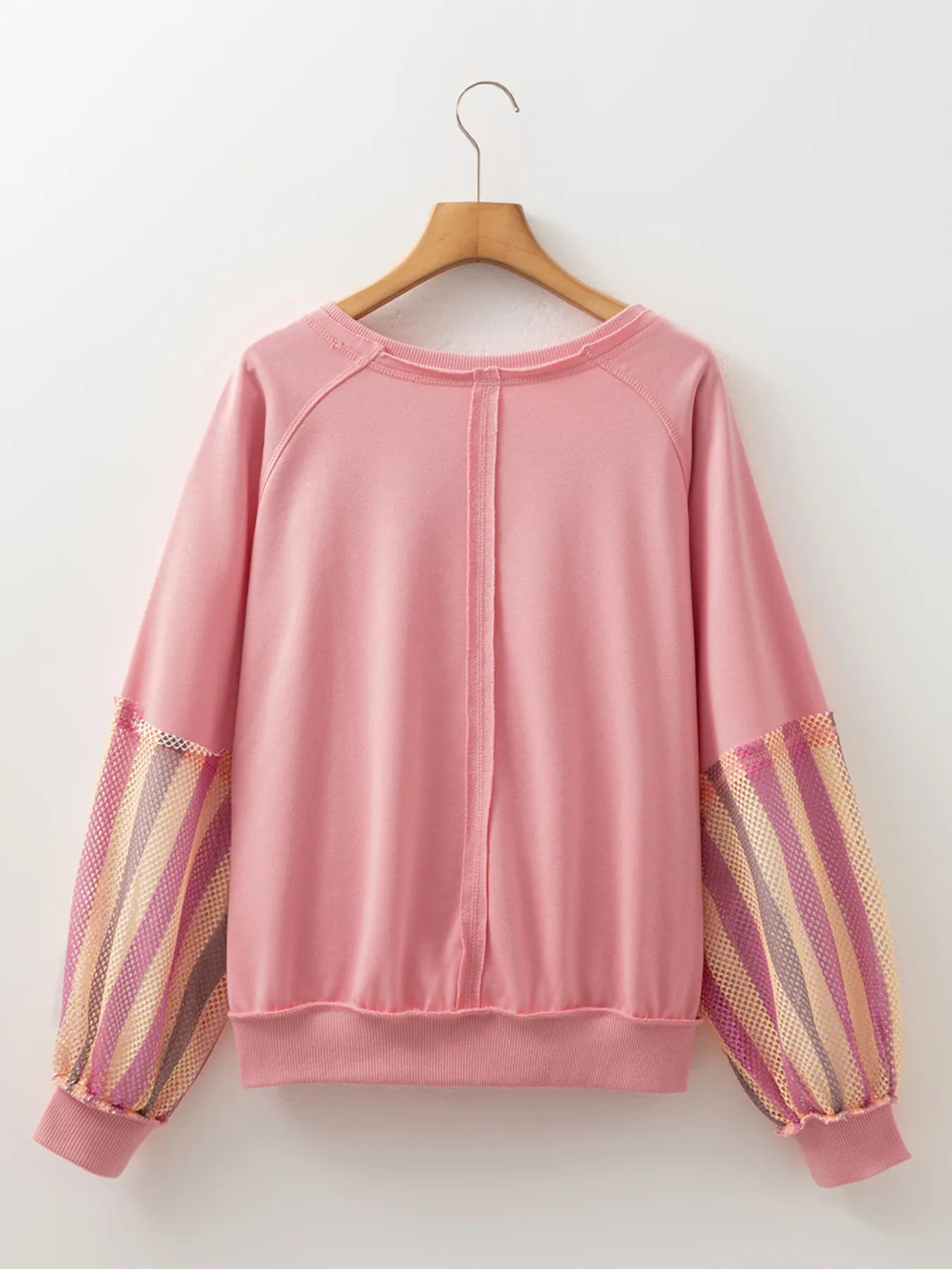 Striped Mesh Sleeve Patchwork Exposed Seam Top - Tigbul's Variety Fashion Shop