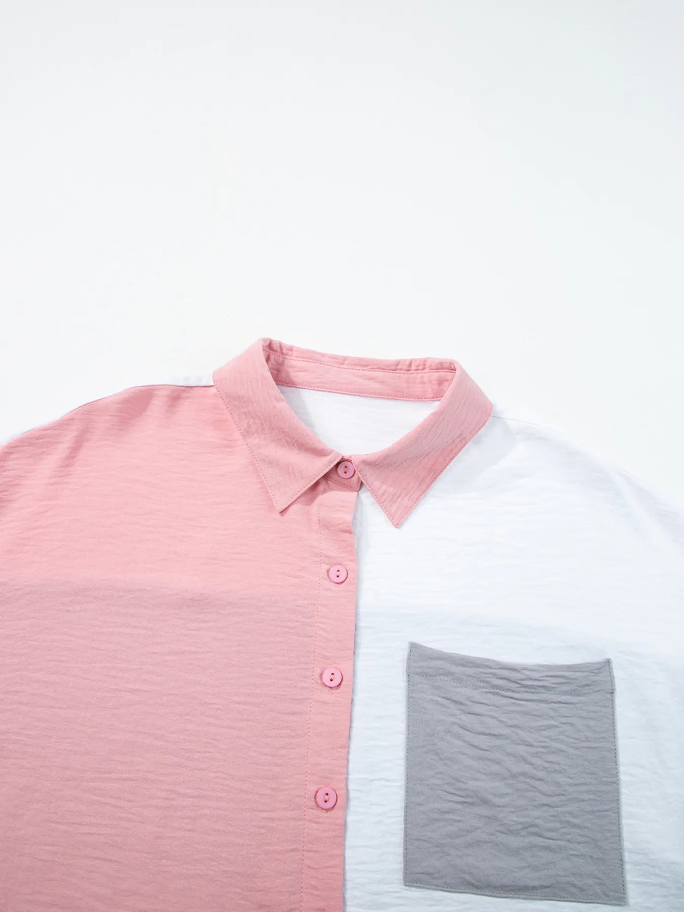 Color Block Oversized Button-Up Shirt with Chest Pocket - Tigbul's Variety Fashion Shop