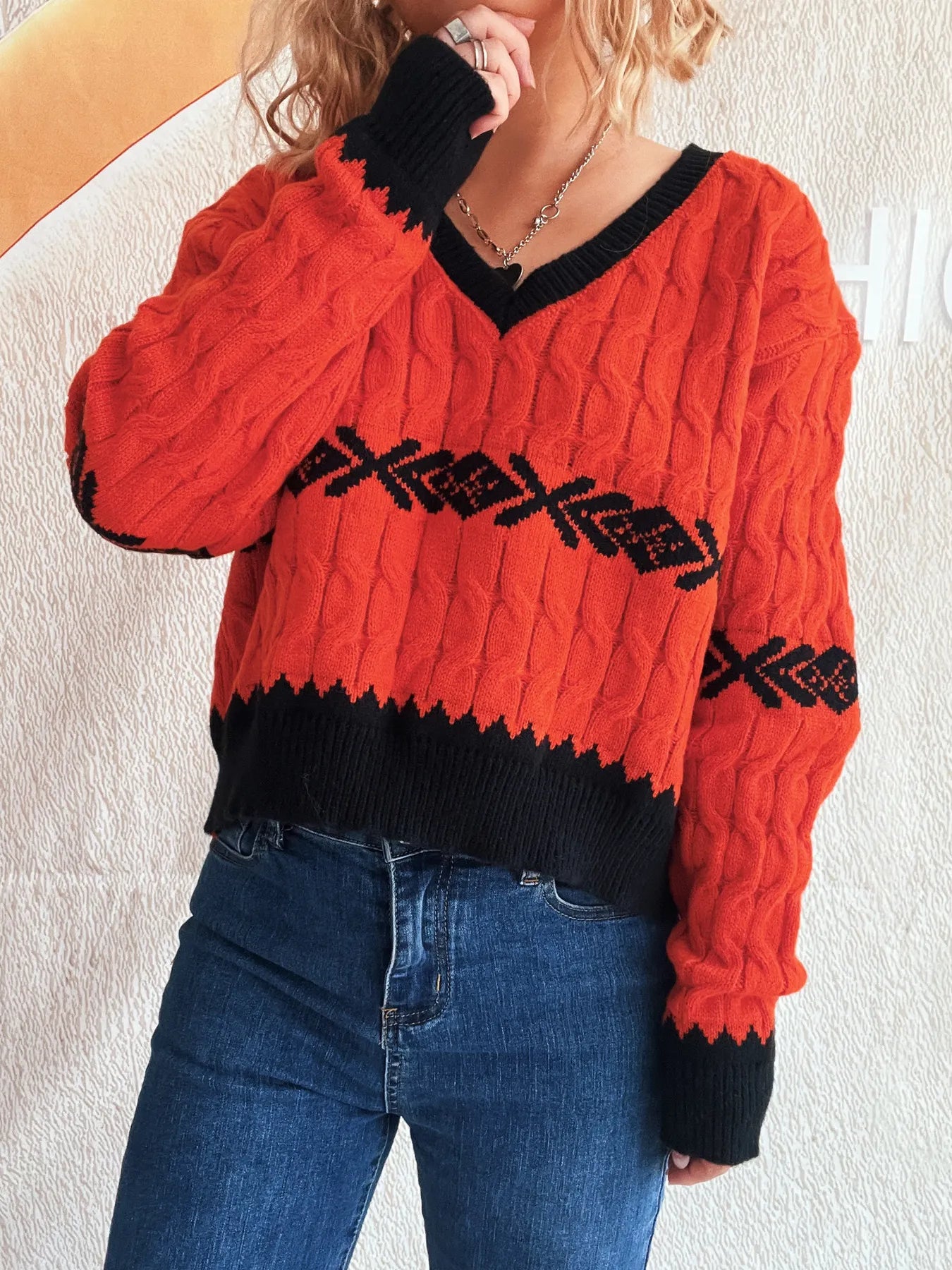 Cable Knit V-Neck Sweater - Tigbul's Variety Fashion Shop