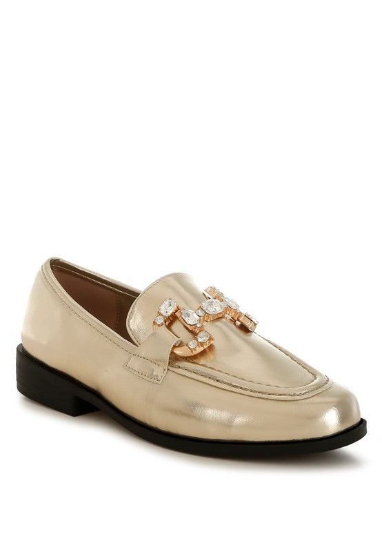 Dendron Diamante Horsebit Metallic Loafers - Tigbul's Variety Fashion Shop