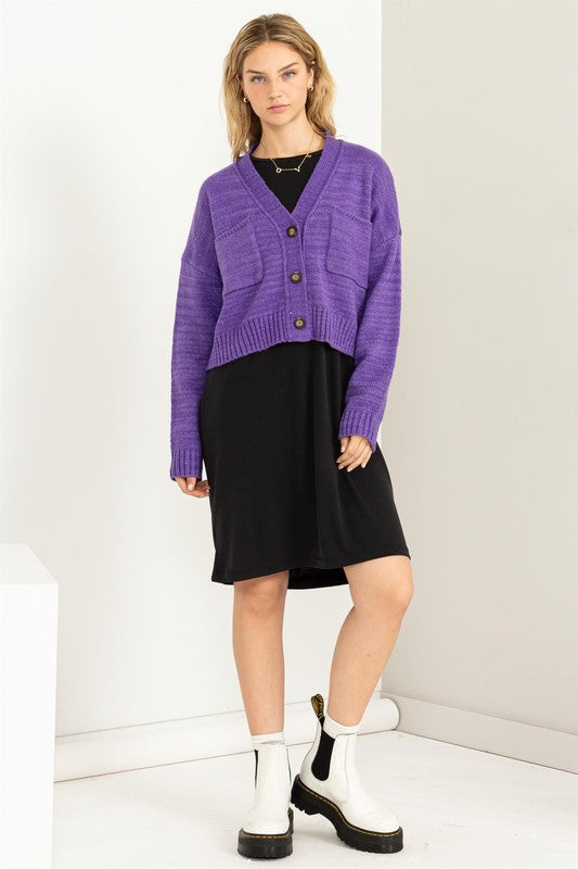 Button Front Cropped Cardigan Sweater - Tigbul's Variety Fashion Shop