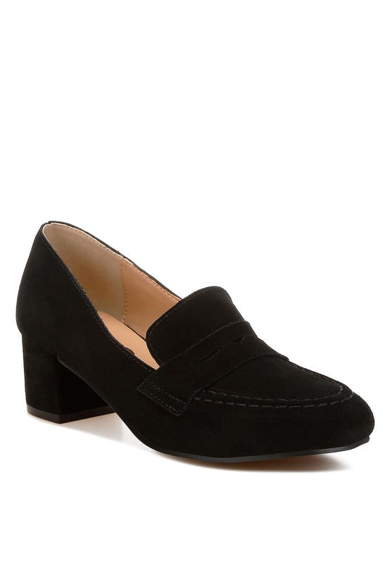 Astra Block Heel Genuine Suede Loafers - Tigbul's Variety Fashion Shop
