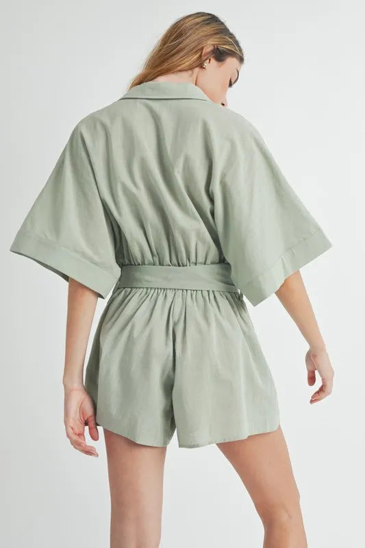 Embroidered Button Down Collared Neck Romper - Tigbul's Variety Fashion Shop