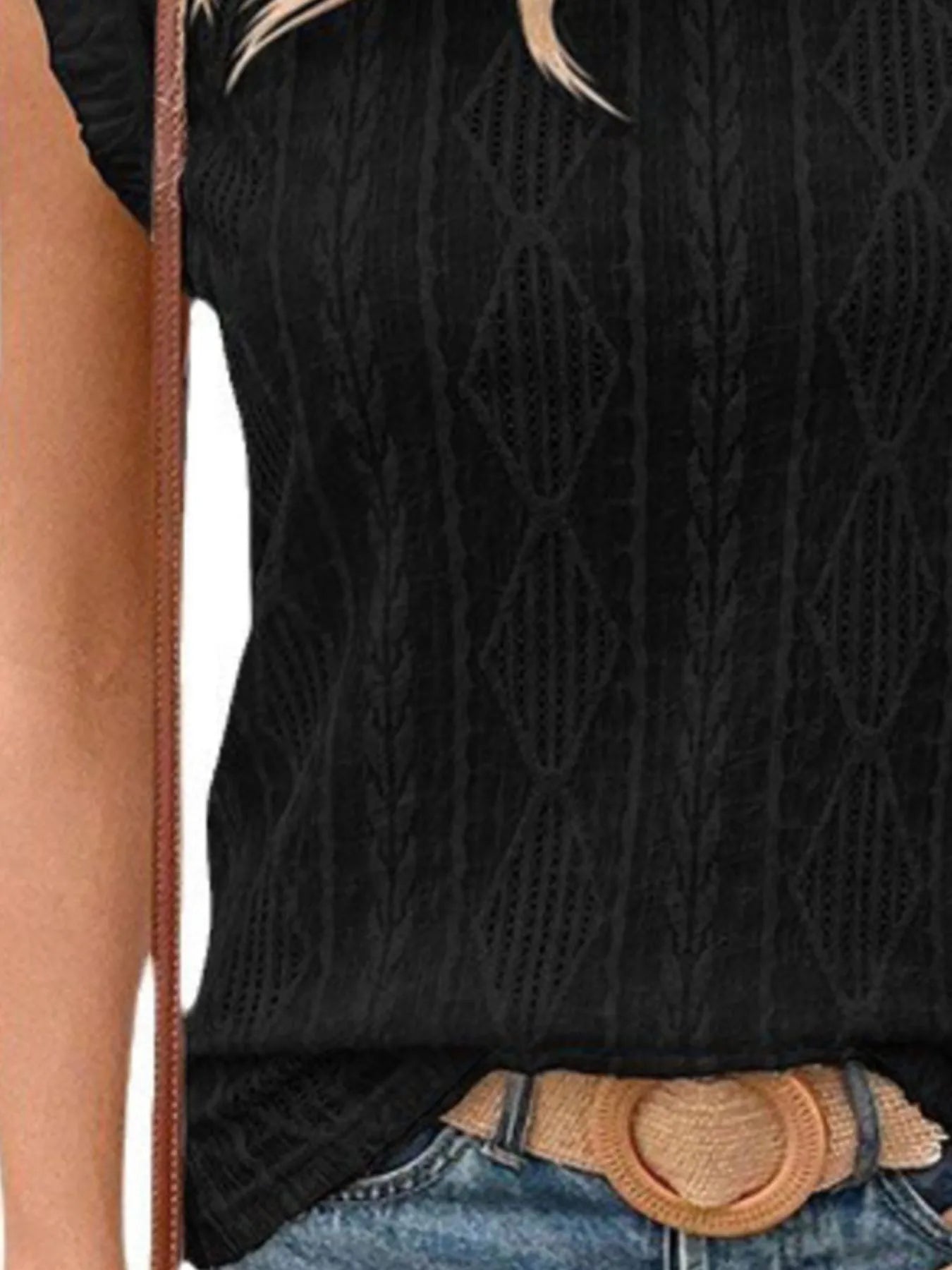 Openwork Round Neck Top - Tigbul's Variety Fashion Shop