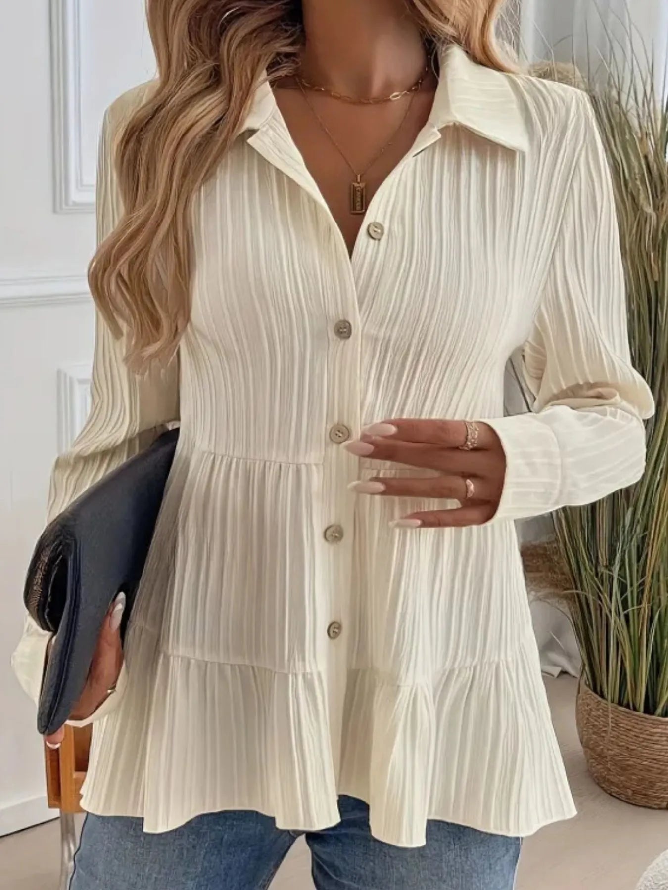 Striped Button-Down Tiered Shirt - Tigbul's Variety Fashion Shop