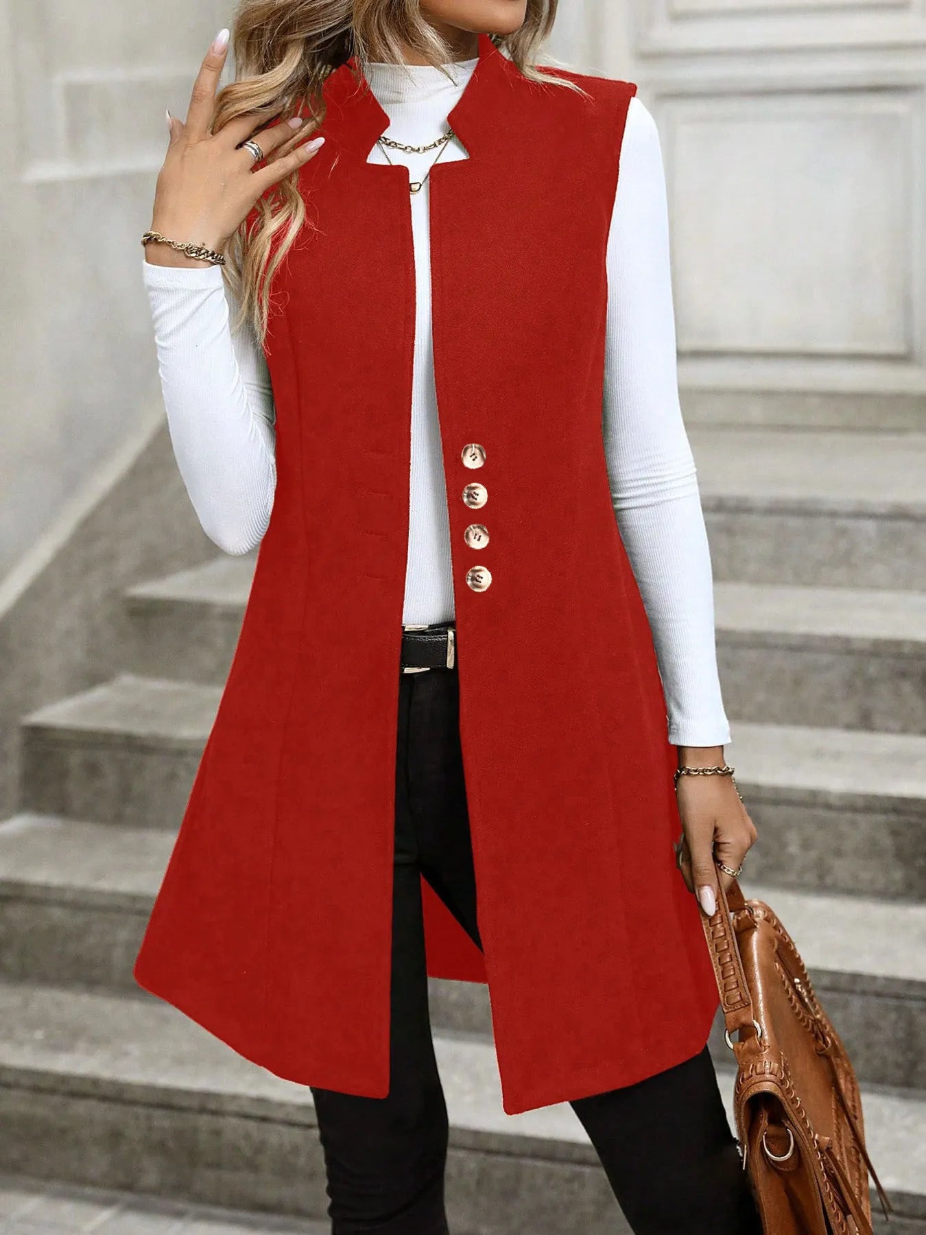 Button Up Longline Vest Coat - Tigbul's Variety Fashion Shop