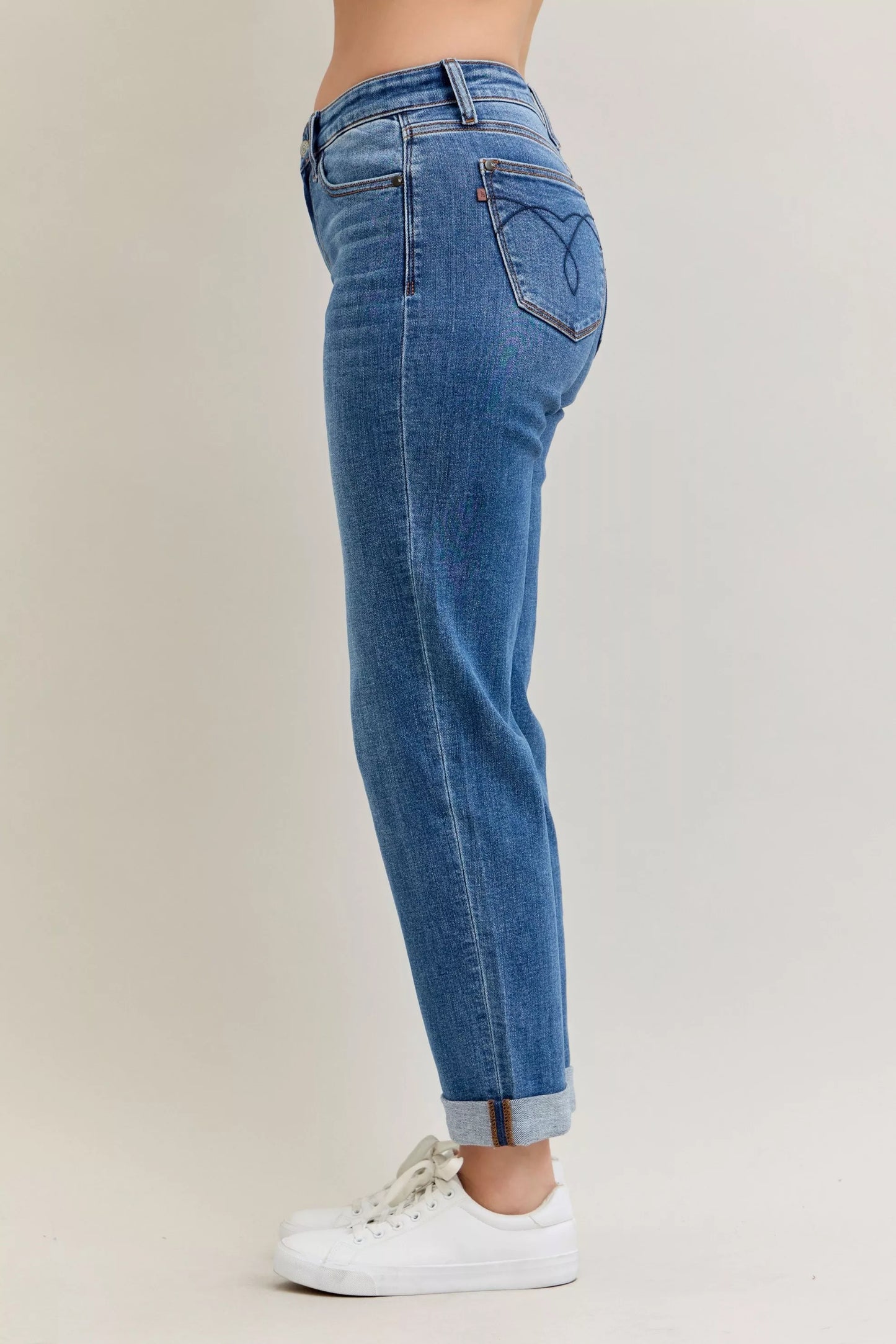 Judy Blue Full Size Mid Rise BF Classic Cuffed Jeans Plus Size - Tigbul's Variety Fashion Shop