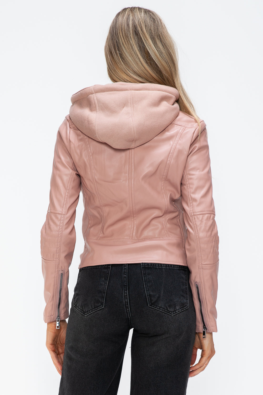 Mauve Faux Leather Zip Up Drawstring Hooded Jacket - Tigbul's Variety Fashion Shop