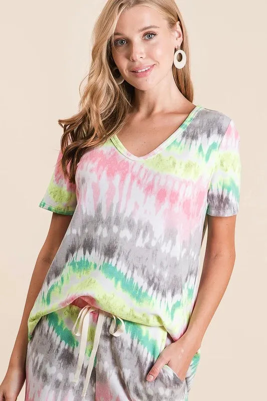 BiBi Tie Dye Print Shorts With Twill Tape Drawstring - Tigbul's Variety Fashion Shop