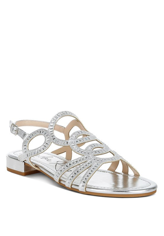 Jisters Cut Out Detail Rhinestone Flat Sandals - Tigbul's Variety Fashion Shop