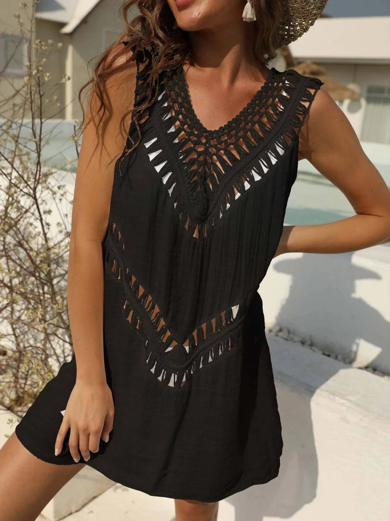 Crochet Detail Beach Cover Up Dress - Tigbul's Variety Fashion Shop