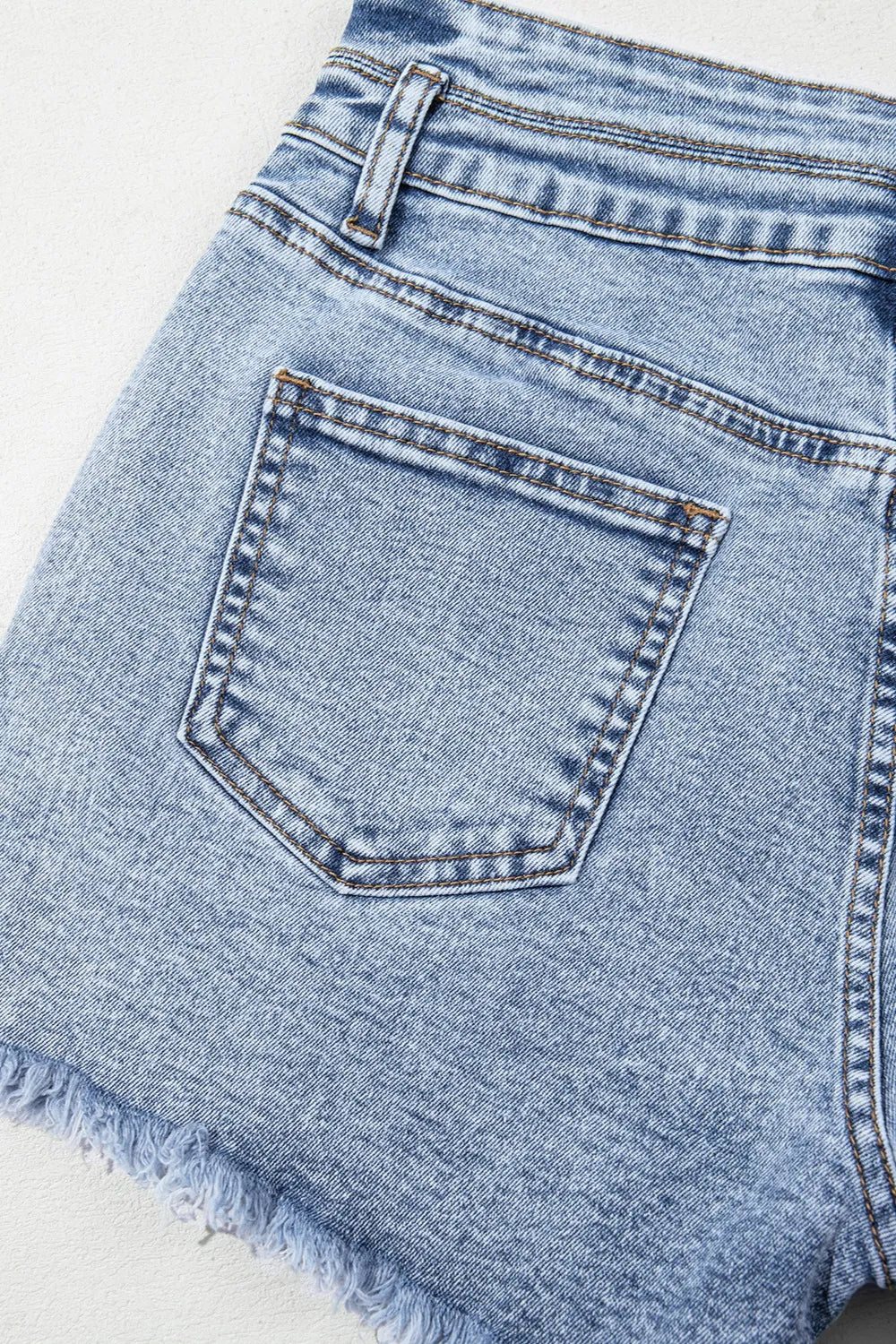 Rhinestone Light Wash Raw Hem High Waist Denim Shorts - Tigbul's Variety Fashion Shop