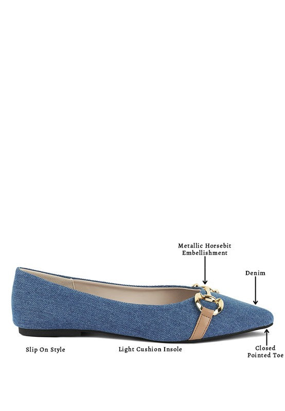 Cressida Denim Horsebit Detail Ballet Flats - Tigbul's Variety Fashion Shop