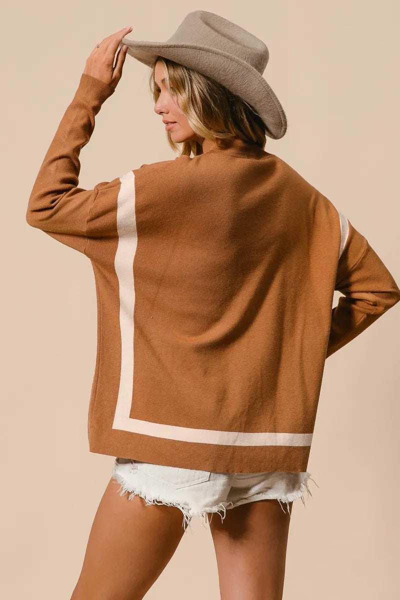 BiBi Mock Neck Sweater with Leopard Pocket - Tigbul's Variety Fashion Shop