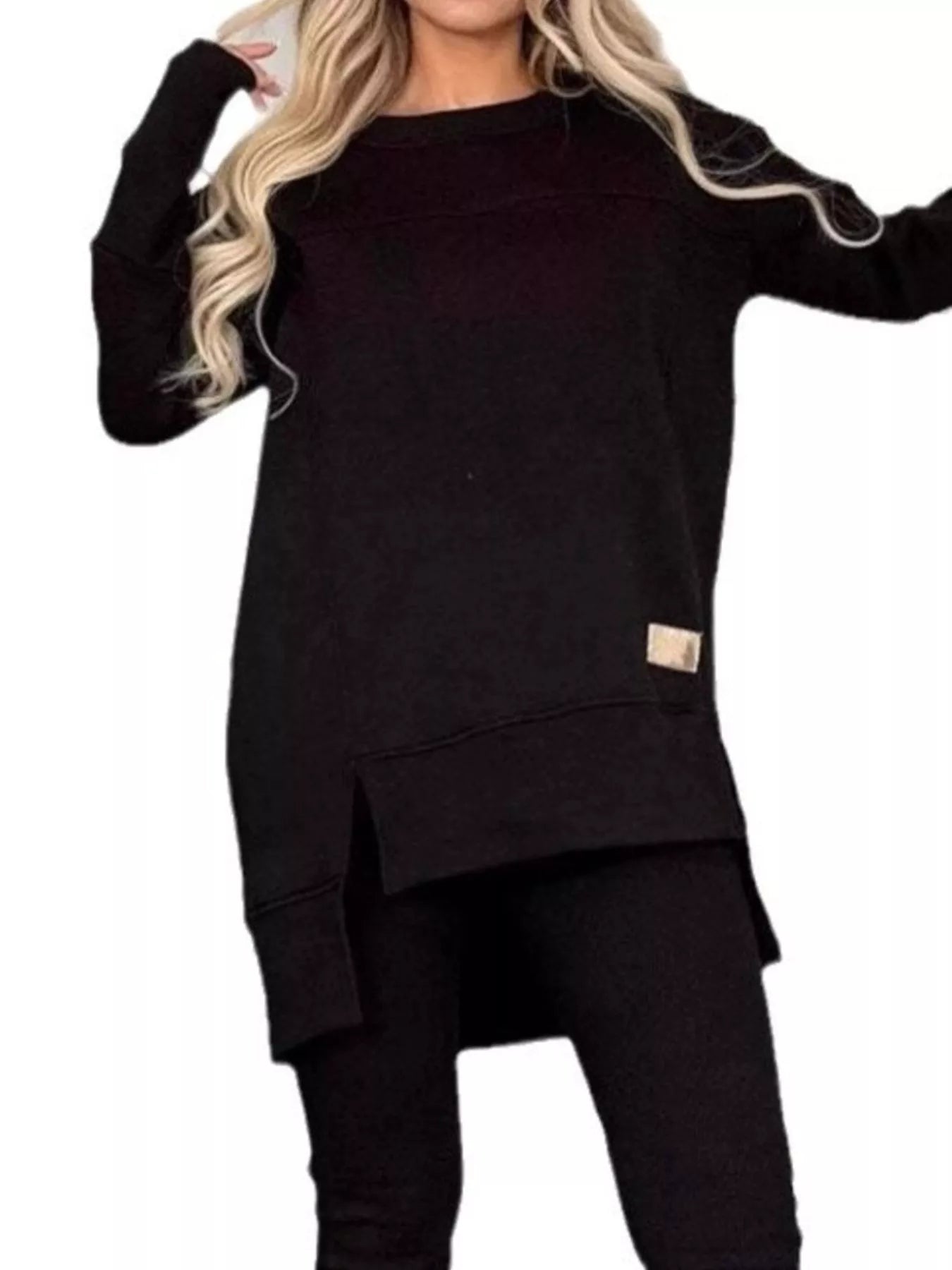 Full Size Slit Round Neck Top and Pants Set Plus Size - Tigbul's Variety Fashion Shop