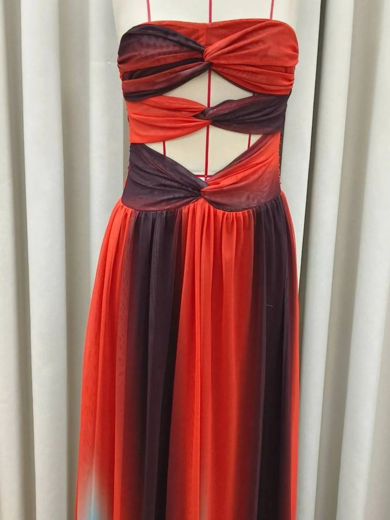 Strapless Cut-Out Rainbow Gradient Maxi Dress - Tigbul's Variety Fashion Shop
