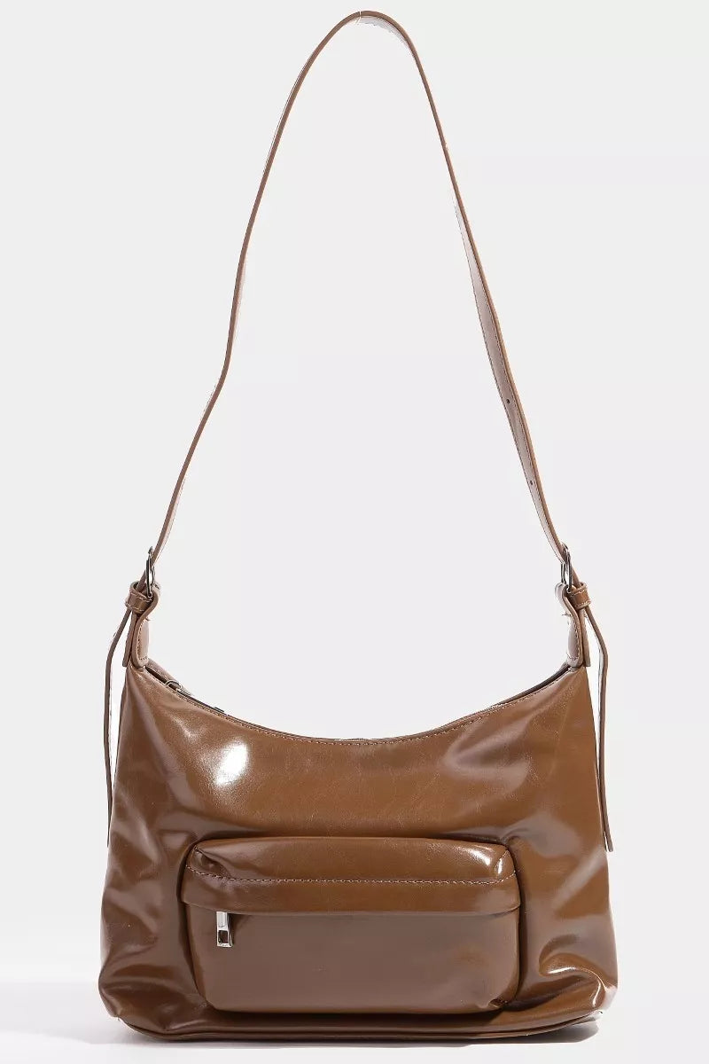 Fame Glossy Faux Leather Shoulder Bag - Tigbul's Variety Fashion Shop