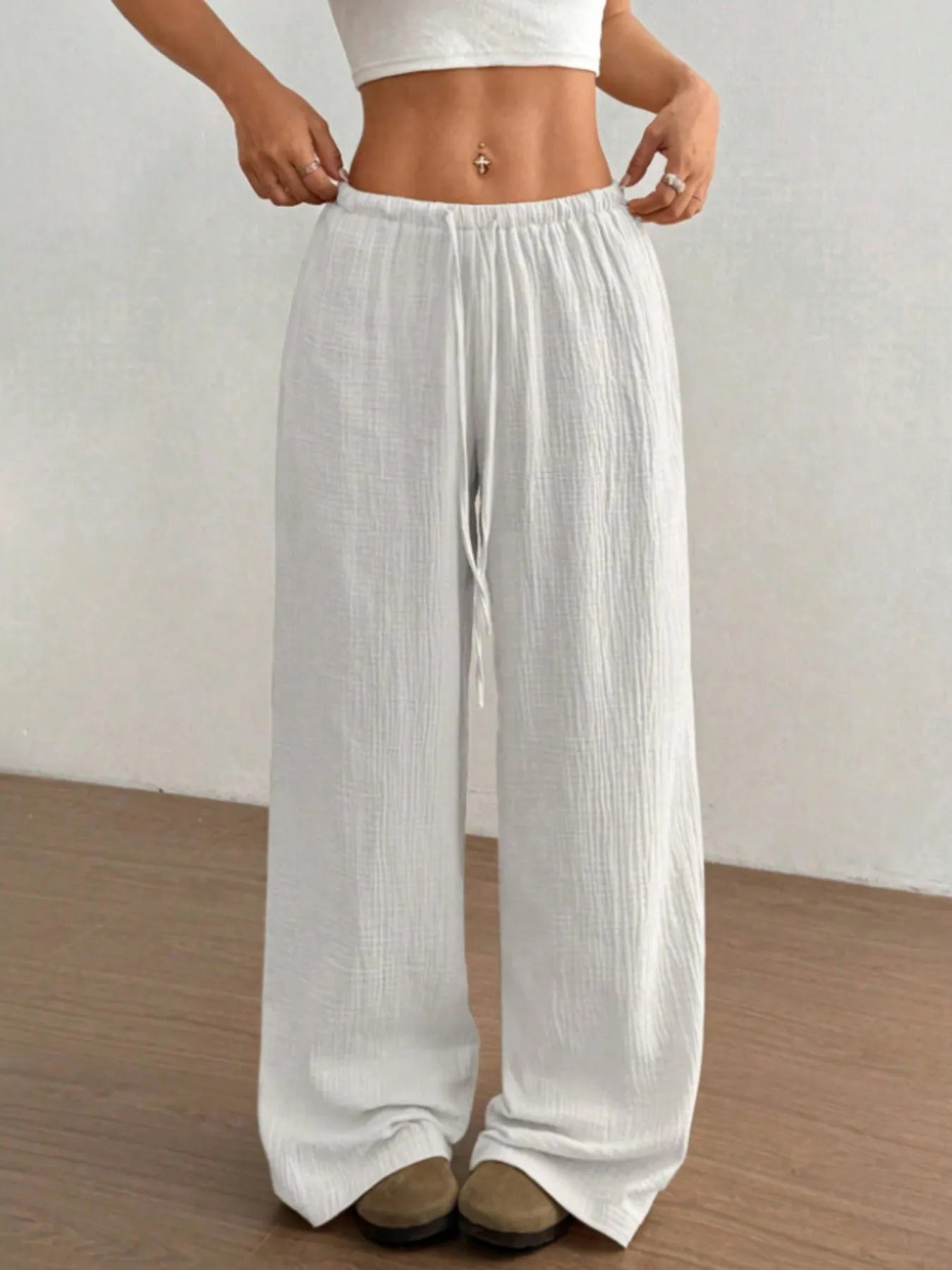 Wide Leg Drawstring Casual Pants - Tigbul's Variety Fashion Shop