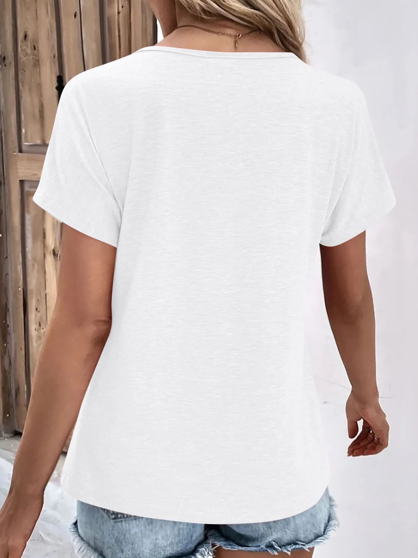 Decor Button Short Sleeve T-Shirt - Tigbul's Variety Fashion Shop